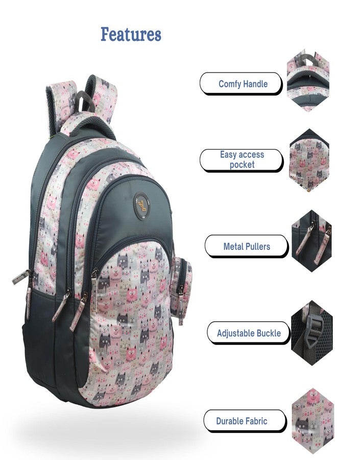 Ligo Catseye 19 Inch Kids Picnic Printed Bag with Free Sipper School Bags for Boys with Bottle Pocket and Front Organizer school bag for girls (Light Pink) - Image 4
