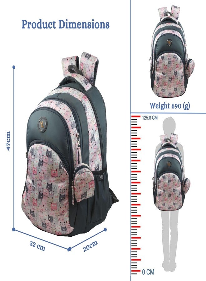 Ligo Catseye 19 Inch Kids Picnic Printed Bag with Free Sipper School Bags for Boys with Bottle Pocket and Front Organizer school bag for girls (Light Pink) - Image 3