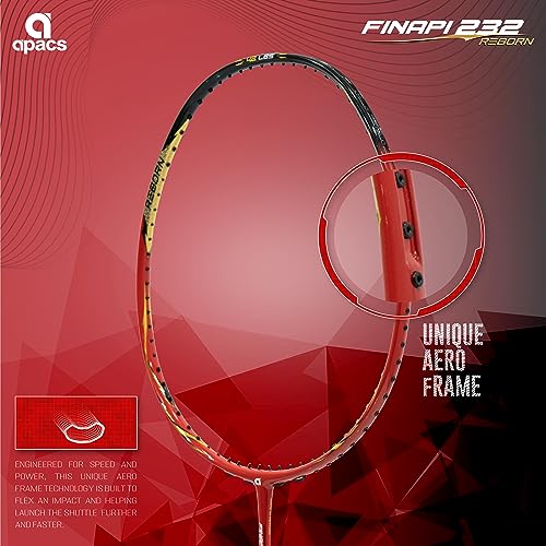 Apacs Finapi 232 Reborn (Unstrung, 42 LBS Mega Tension, World's Toughest Frame) Power Series Badminton Racket | Made with 100% Japanese Ultra Graphite Badminton Racquet with Full Cover (Red) - Image 2