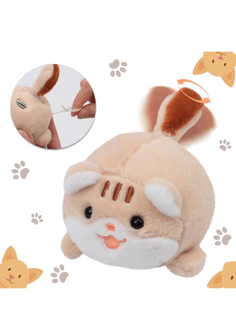 Bukela - Pull String Plush Kitty Squeaky Toy with Bell Wind-up Clockwork Cat Motorized Wagging Tail Rotating Interactive Kitten Toys Pullback Cord Stuffed Animal Gift for Baby Kids, Black, 5'' - Image 1