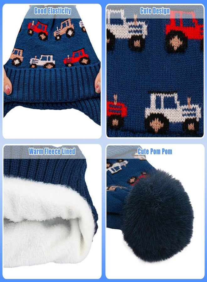 EDCYF Kids Winter Beanie Hat Boys Toddler Knitted Pom Hat Earflap Fleece Lining Ages 3-12 Blue - Image 5