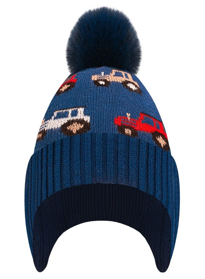 EDCYF Kids Winter Beanie Hat Boys Toddler Knitted Pom Hat Earflap Fleece Lining Ages 3-12 Blue - Image 2