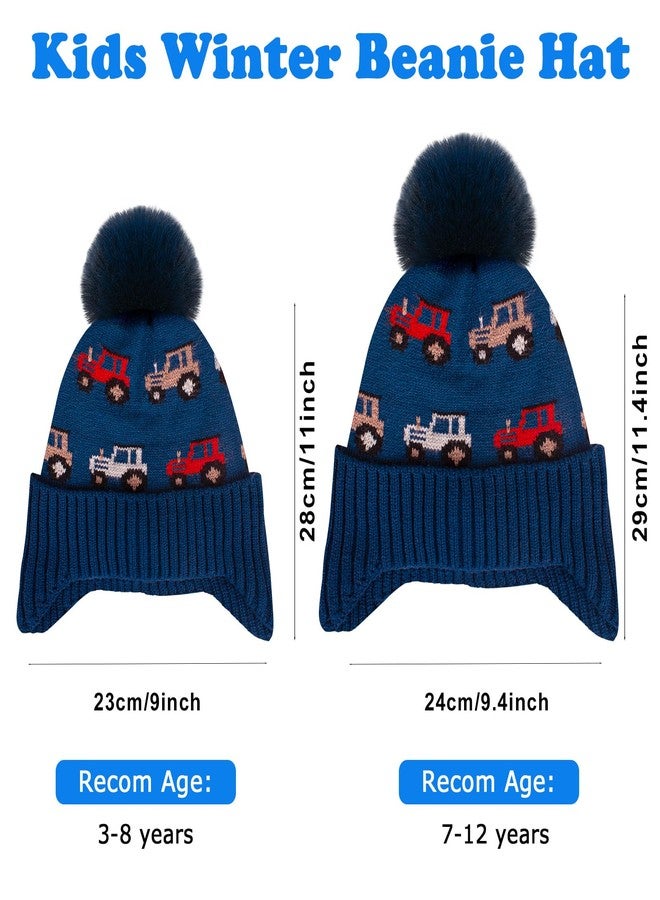 EDCYF Kids Winter Beanie Hat Boys Toddler Knitted Pom Hat Earflap Fleece Lining Ages 3-12 Blue - Image 3