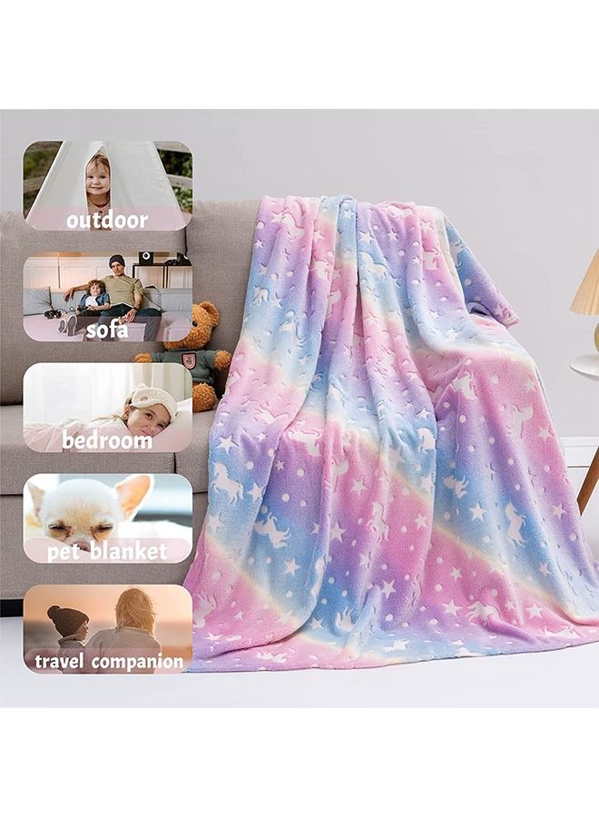 Beauenty Glow in The Dark Blanket Personalized Blanket for Girls,60x40 Throw Blankets Super Cozy Plush Soft Fleece Blanket for Girls Boys Birthday Gifts,Rainbow Kids Blanket (Unicorn)  - Image 5