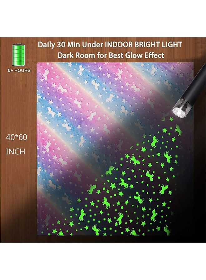Beauenty Glow in The Dark Blanket Personalized Blanket for Girls,60x40 Throw Blankets Super Cozy Plush Soft Fleece Blanket for Girls Boys Birthday Gifts,Rainbow Kids Blanket (Unicorn)  - Image 3