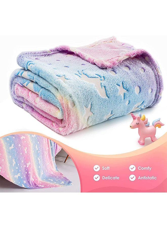 Beauenty Glow in The Dark Blanket Personalized Blanket for Girls,60x40 Throw Blankets Super Cozy Plush Soft Fleece Blanket for Girls Boys Birthday Gifts,Rainbow Kids Blanket (Unicorn)  - Image 2