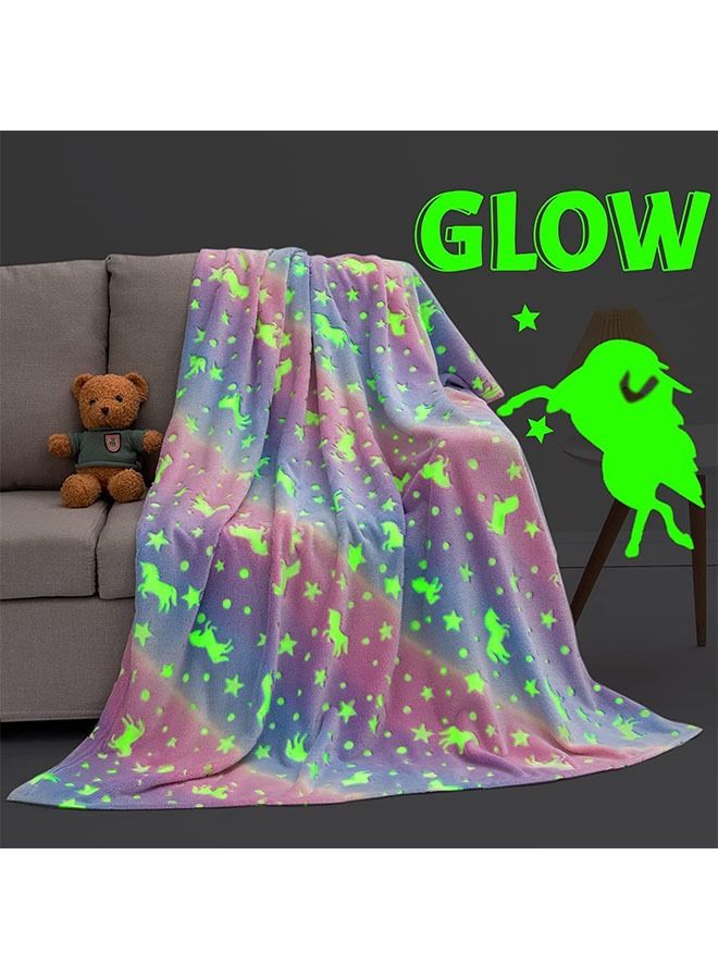 Beauenty Glow in The Dark Blanket Personalized Blanket for Girls,60x40 Throw Blankets Super Cozy Plush Soft Fleece Blanket for Girls Boys Birthday Gifts,Rainbow Kids Blanket (Unicorn)  - Image 1