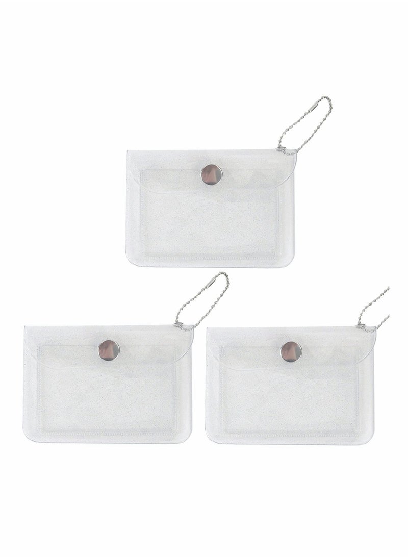 Excefore - 3 Pcs Transparent Card Holder Keychain Wallet Small Coin Purse Mini Change Pouch Waterproof Card Case for Women Girls, Clear, Waterproof Transparent Pouch 11.5 x 8 cm - Image 1