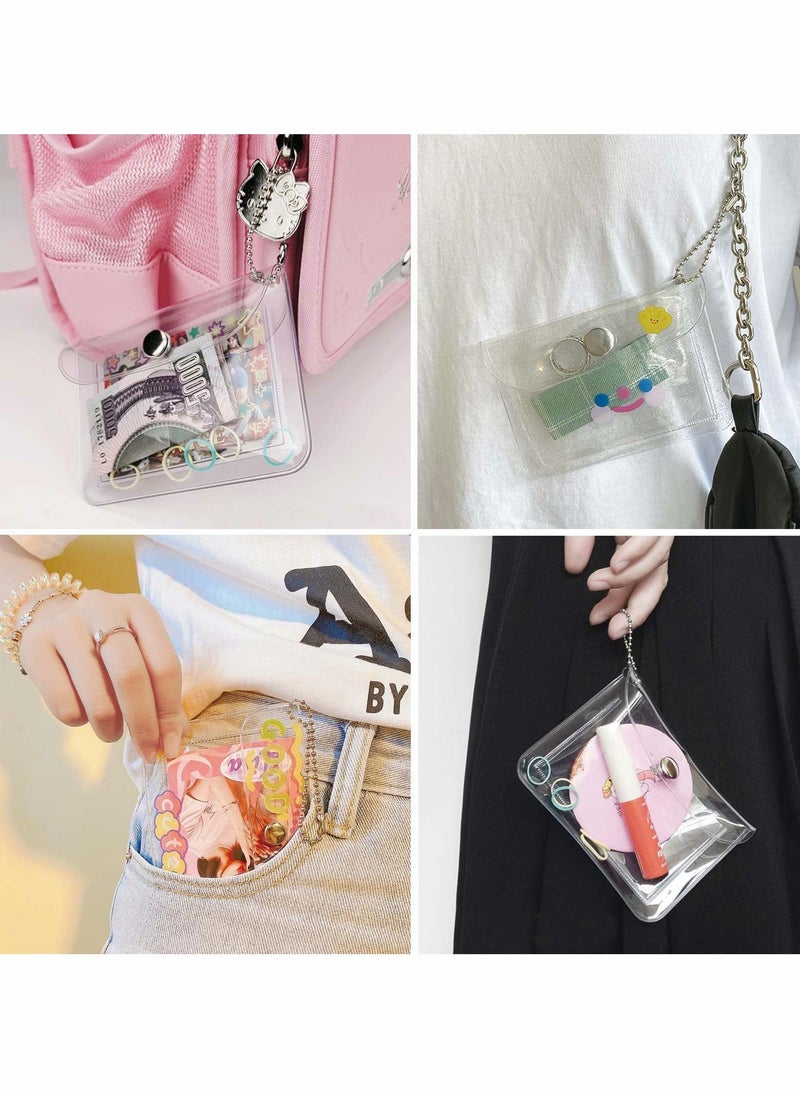 Excefore - 3 Pcs Transparent Card Holder Keychain Wallet Small Coin Purse Mini Change Pouch Waterproof Card Case for Women Girls, Clear, Waterproof Transparent Pouch 11.5 x 8 cm - Image 1