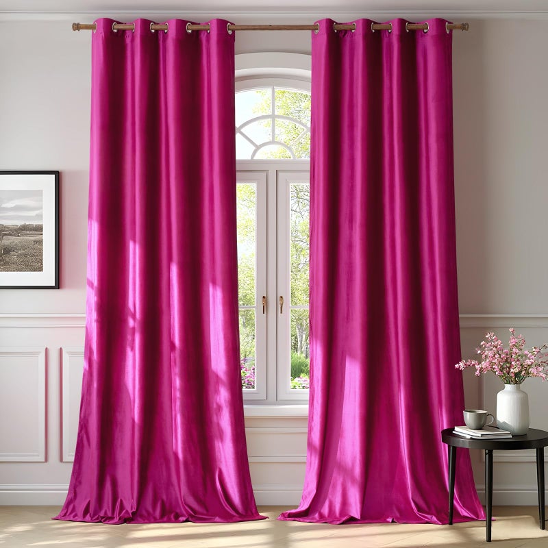 BULBUL Living Room Velvet Window Curtains 72 inch Length- 2 Panels Hot Pink Blackout Window Drapes Curtain Thermal Insulated Room Darkening Decor Grommet Curtains for Bedroom - Image 1