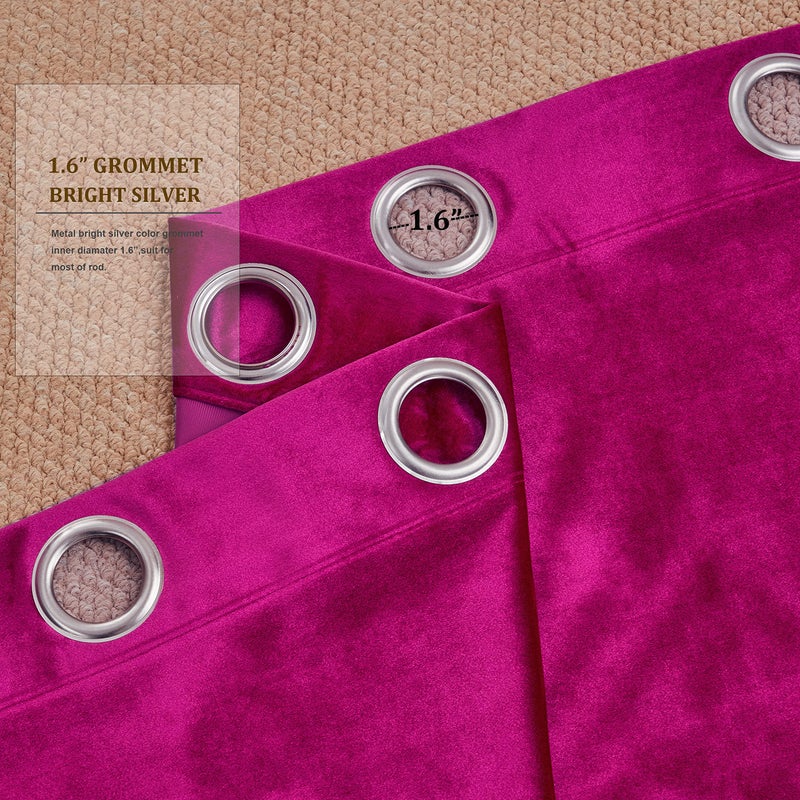 BULBUL Living Room Velvet Window Curtains 72 inch Length- 2 Panels Hot Pink Blackout Window Drapes Curtain Thermal Insulated Room Darkening Decor Grommet Curtains for Bedroom - Image 3