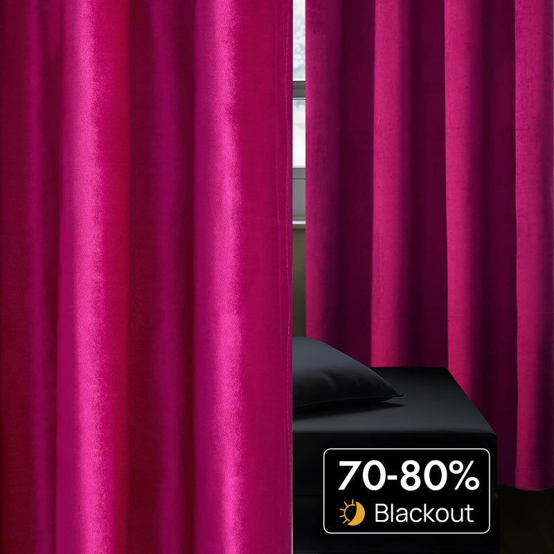 BULBUL Living Room Velvet Window Curtains 72 inch Length- 2 Panels Hot Pink Blackout Window Drapes Curtain Thermal Insulated Room Darkening Decor Grommet Curtains for Bedroom - Image 4