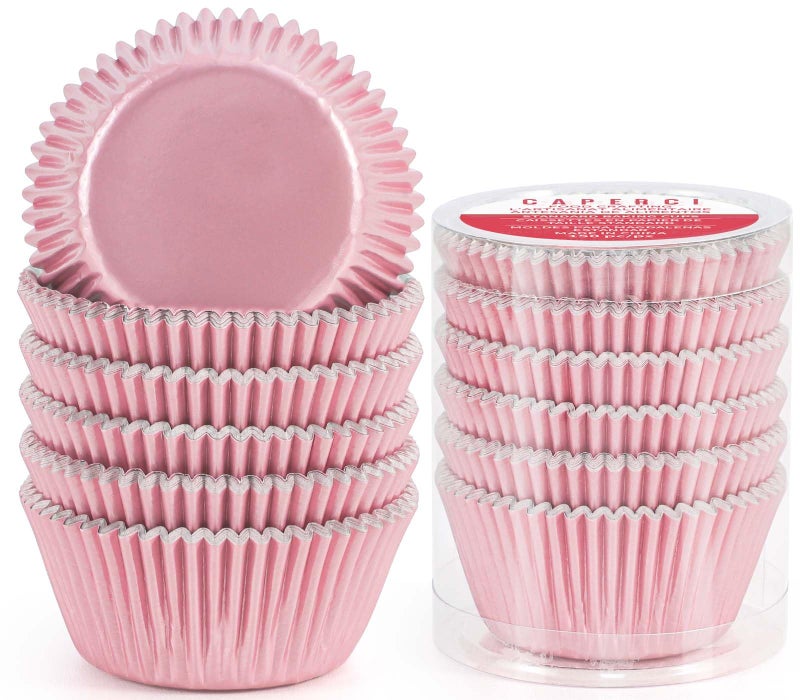 Caperci Pink Foil Cupcake Muffin Liners Standard Size Baking Cups 150-Pack - Premium Greaseproof & Sturdy - Image 1