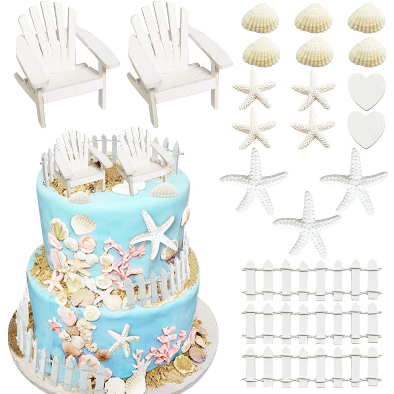KEEPARTY Beach Cake Topper Wedding Cake Topper Wooden Adirondack Miniature Beach Chair Mini Doll Furniture Top Decoration for Dollhouse Wedding Anniversary Beach Theme Cake Decoration - Image 2