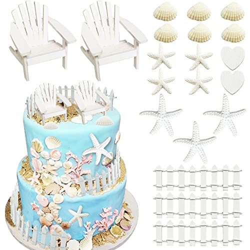 KEEPARTY Beach Cake Topper Wedding Cake Topper Wooden Adirondack Miniature Beach Chair Mini Doll Furniture Top Decoration for Dollhouse Wedding Anniversary Beach Theme Cake Decoration - Image 1