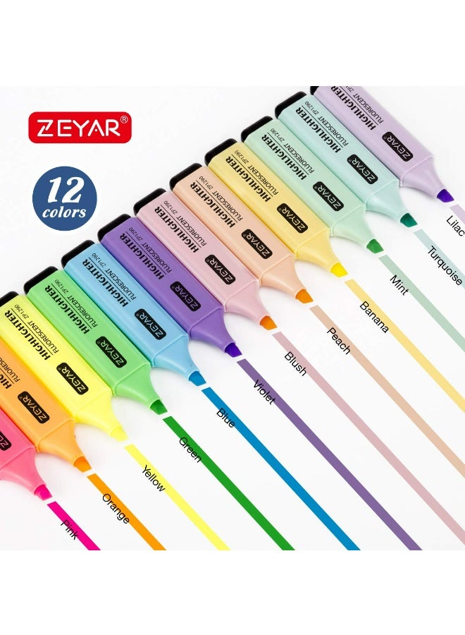 ZEYAR Highlighter, Chisel Tip Marker Pen, AP Certified, Assorted Colors, Water Based, Quick Dry (12 Colors) - Image 3