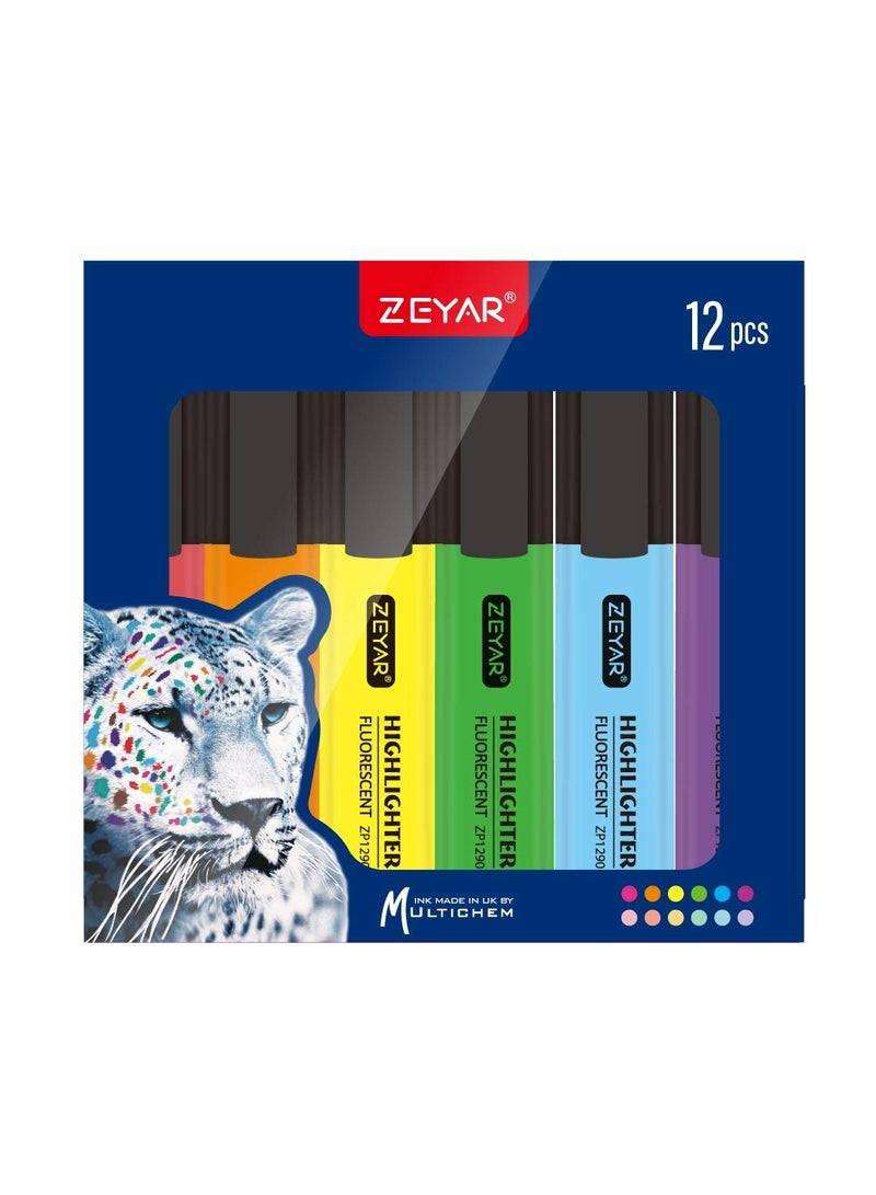 ZEYAR Highlighter, Chisel Tip Marker Pen, AP Certified, Assorted Colors, Water Based, Quick Dry (12 Colors) - Image 4