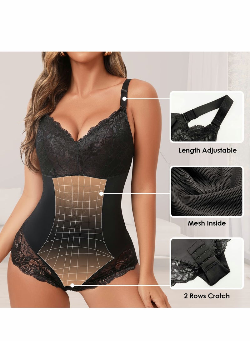 KASTWAVE Full Body Shapewear Bodysuit for Women, Shapewear Bodysuit for Women Tummy Control Body Shaper Tops V-Neck Lace Body Briefer  - Image 4