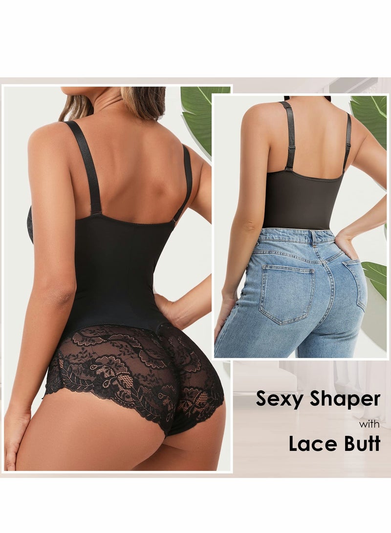 KASTWAVE Full Body Shapewear Bodysuit for Women, Shapewear Bodysuit for Women Tummy Control Body Shaper Tops V-Neck Lace Body Briefer  - Image 2