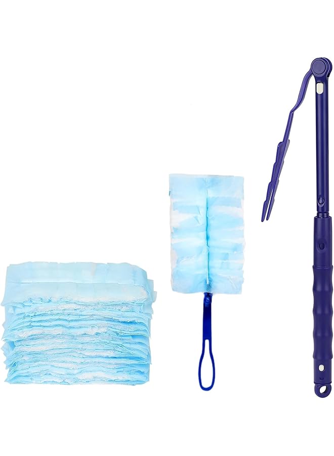 PROMASS Disposable Blue Duster Kit with Long and Short Handles - Multi Surface Cleaning, Heavy Duty Extender for High Ceiling Fans, Cars - Includes 20 Duster Refills - Image 1