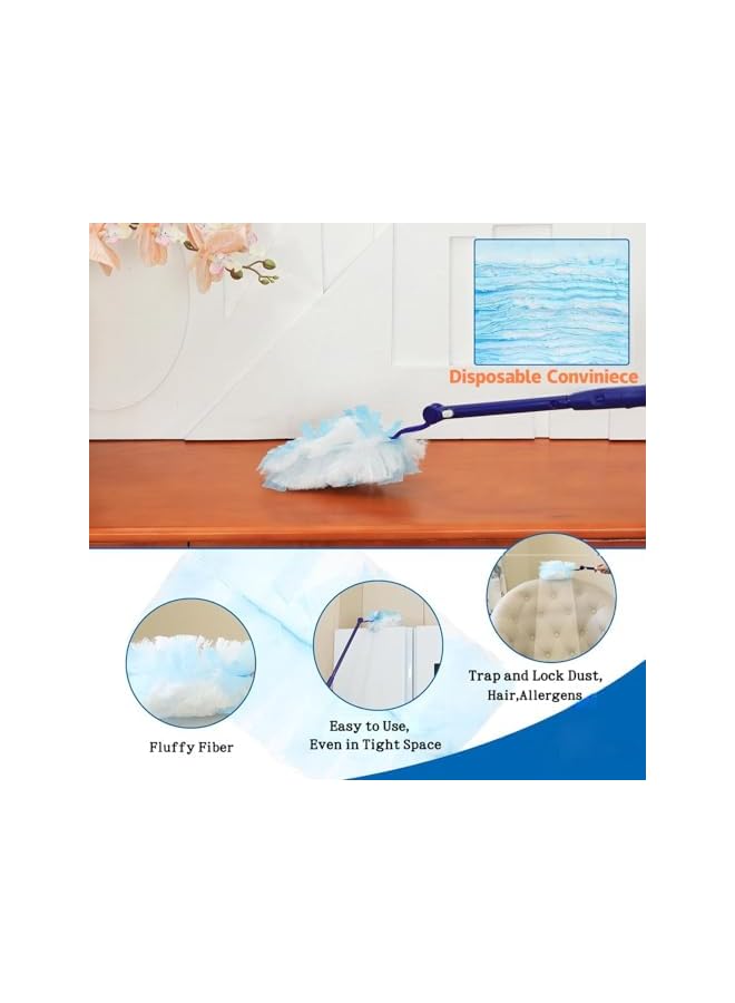 PROMASS Disposable Blue Duster Kit with Long and Short Handles - Multi Surface Cleaning, Heavy Duty Extender for High Ceiling Fans, Cars - Includes 20 Duster Refills - Image 3