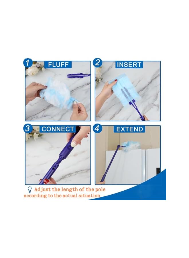PROMASS Disposable Blue Duster Kit with Long and Short Handles - Multi Surface Cleaning, Heavy Duty Extender for High Ceiling Fans, Cars - Includes 20 Duster Refills - Image 5