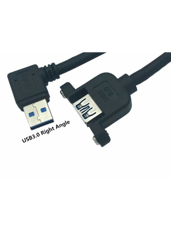 Haokiang كابل تمديد USB 3.0 مثبت على اللوحة بطول 1 قدم/30 سم بزاوية 90 درجة من نوع A ذكر إلى نوع A أنثى مع محول مثبت على اللوحة مع ثقب برغي كابل خارجي (زاوية صحيحة) - Image 2