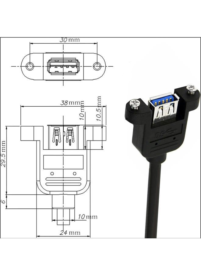 Haokiang كابل تمديد USB 3.0 مثبت على اللوحة بطول 1 قدم/30 سم بزاوية 90 درجة من نوع A ذكر إلى نوع A أنثى مع محول مثبت على اللوحة مع ثقب برغي كابل خارجي (زاوية صحيحة) - Image 4