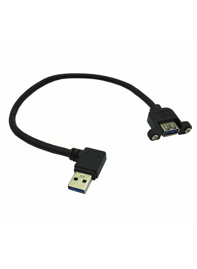 Haokiang كابل تمديد USB 3.0 مثبت على اللوحة بطول 1 قدم/30 سم بزاوية 90 درجة من نوع A ذكر إلى نوع A أنثى مع محول مثبت على اللوحة مع ثقب برغي كابل خارجي (زاوية صحيحة) - Image 1