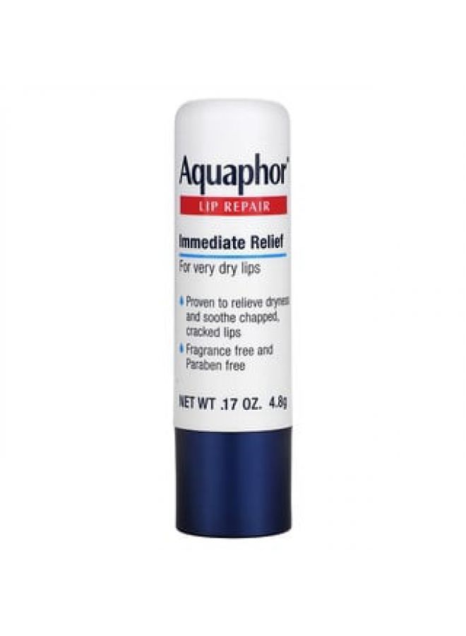 Aquaphor مرطب الشفاه Aquaphor Lip Repair Stick لتخفيف الآلام بشكل فوري خالٍ من العطور، عبوة واحدة 0.17 أونصة (4.8 جم) - Image 1