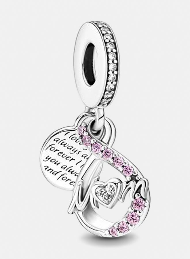 باندورا أمي تتدلى من الفضة الاسترليني إنفينيتي مع زركونيا مكعب شفاف وزركونيا مكعب وردي فاخر