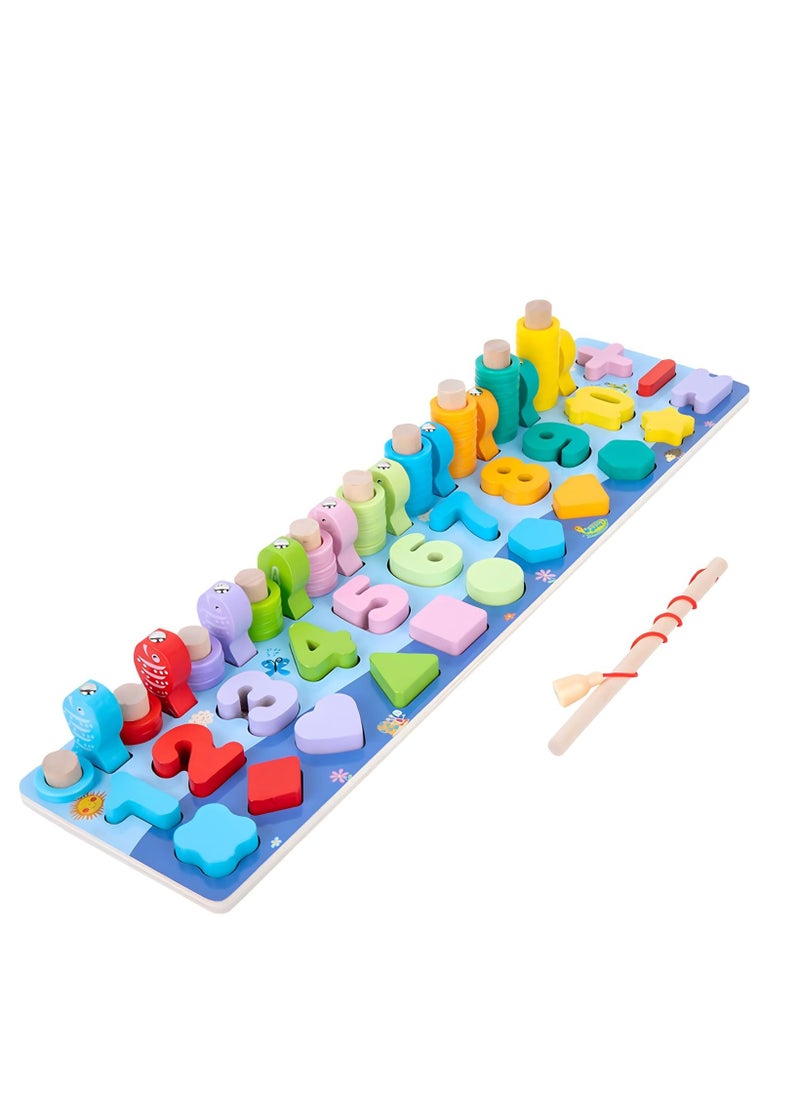 MAGIC VAULT - Wooden Magnetic Puzzles, Fine Motor Skill Toy 5-in-1 Color Alphabet, Number, Fishing, Rings Sorting Game Toy, Preschool Math Stacking Block Learning Jigsaw Board, for 3-6 Year Old Boys and Girls - Image 1