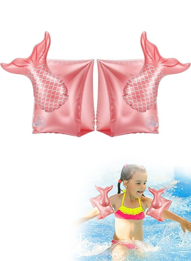 Cartoon Toddler Swim Vest, Environmentally PVC Inflatable Swim Arm Bands, Water Wings Arm Floaties Swimming Armbands for Sea Pool Beach Training (Pink) - Image 1
