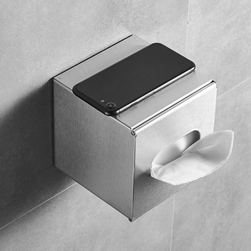 JunSun Square Tissue Box Cover Tissue Box Holder Napkin Holder Tissue Cube Box Decorative Holder For Bathroom Bedroom Office Dresser Nightstand Desk Tabletop 5"X 5" X 5"-Stainless Steel Brushed Nickel - Image 3