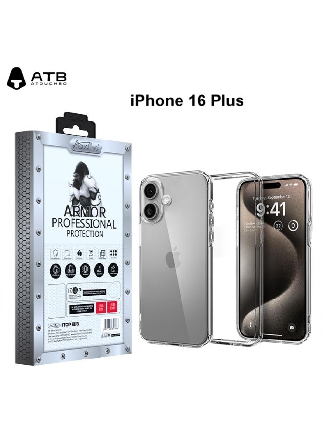 Atouchbo iPhone 16 plus Clear shockproof case that protects while keeping the original phone look Lightweight cover with anti-yellowing protection. This clear protective case combines TPU flexibility and PC durability to shield your phone from drops, impacts, and scratches. Equipped with anti-yellowing coating to stay transparent for longer. Slim design keeps the phone elegant and comfortable to hold. - Image 1