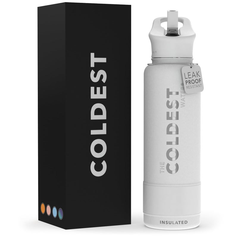 Coldest Insulated Water Bottle with Straw Lid  Stainless Steel Metal Thermos for Men  Women Epic White 40 oz