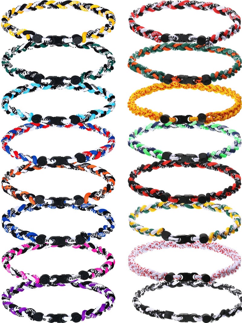 MTLEE 16 Pcs Baseball Necklaces Bulk, 3 Assorted Colors Braided Rope Tornado Baseball Necklace for Sports Team (Classic,18 Inches) - Image 1