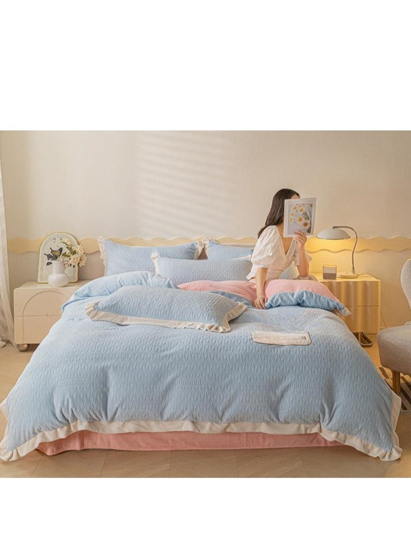 Fitted Sheet Style — ﻿ Carved Velvet Cloth Embroidered Wide Edge Milk Velvet Four Piece Bedding Set - Image 2