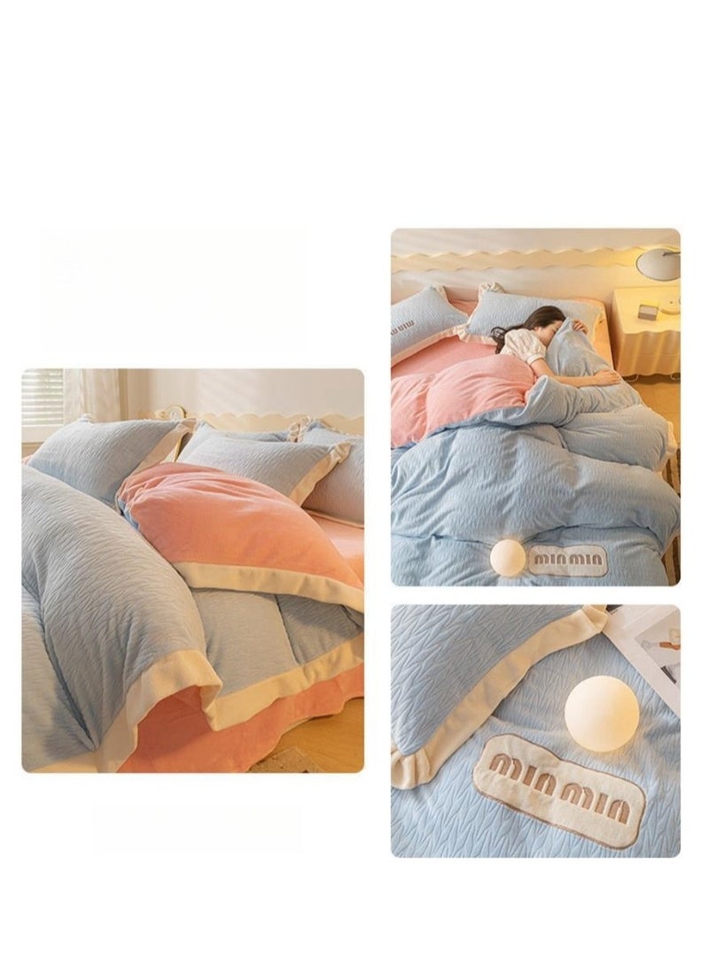 Fitted Sheet Style — ﻿ Carved Velvet Cloth Embroidered Wide Edge Milk Velvet Four Piece Bedding Set - Image 3