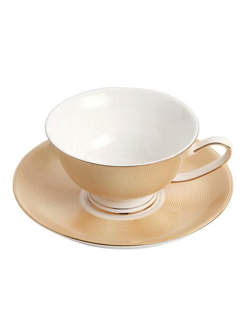 2-Piece Ergonomically Designed Fade-Proof Comfortable Grip Cup And Saucer Beige/White 200ml
