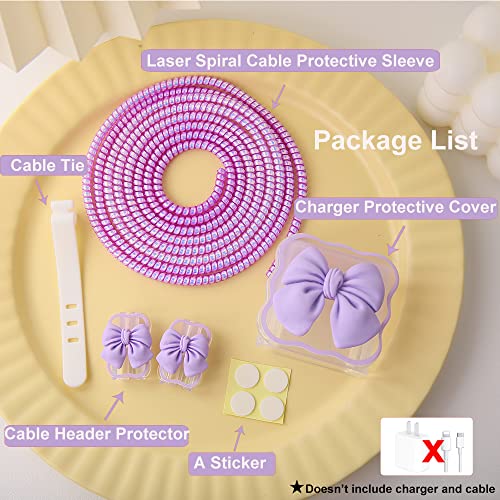 QLD COVER Compatible with iPhone 18W/20W USB-C Charger Cover Cute 3D Bow Tie Design Clear Soft Charger Protector Kawaii Cable Saver for iPhone 11 12 13 14 Pro Max Fast Power Adapter, Purple 2 (5in1) - Image 2
