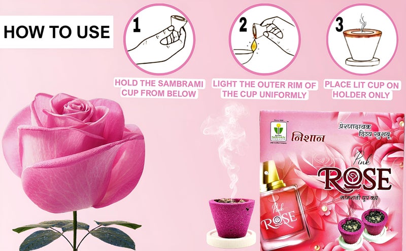 Nishan (36 Pcs) Pink Rose Sambrani Dhoop Cups for Pooja, Meditation, Festivals and Spiritual Events, Gulab Dhup Cup with Holder Plate, (3 Box) (Rose-36pcs) - Image 4