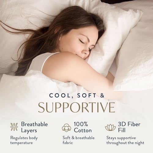 Digital Decor 100% Cotton Luxury Hotel Pillows Standard Size Set of 2, Cooling Down Alternative Bed Pillows for Sleeping, Hypoallergenic Soft Pillows for Side & Back Sleepers, Made in USA, 26" x 20" - Image 2