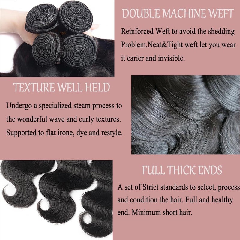 Katspon 12A Human Hair Bundles 20 22 24 26 Inch Body Wave 100% Unprocessed Brazilian Virgin Hair 4 Bundles Human Hair Extensions Quick Weave Natural Black - Image 3