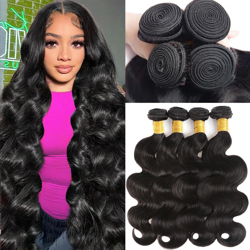 Katspon 12A Human Hair Bundles 20 22 24 26 Inch Body Wave 100% Unprocessed Brazilian Virgin Hair 4 Bundles Human Hair Extensions Quick Weave Natural Black - Image 1