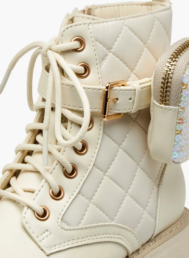 Little Missy  Quilted High Cut Boots with Pouch and Zip Closure  | Best Price UAE
