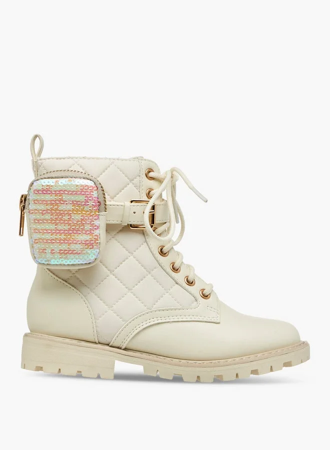 Quilted High Cut Boots with Pouch and Zip Closure