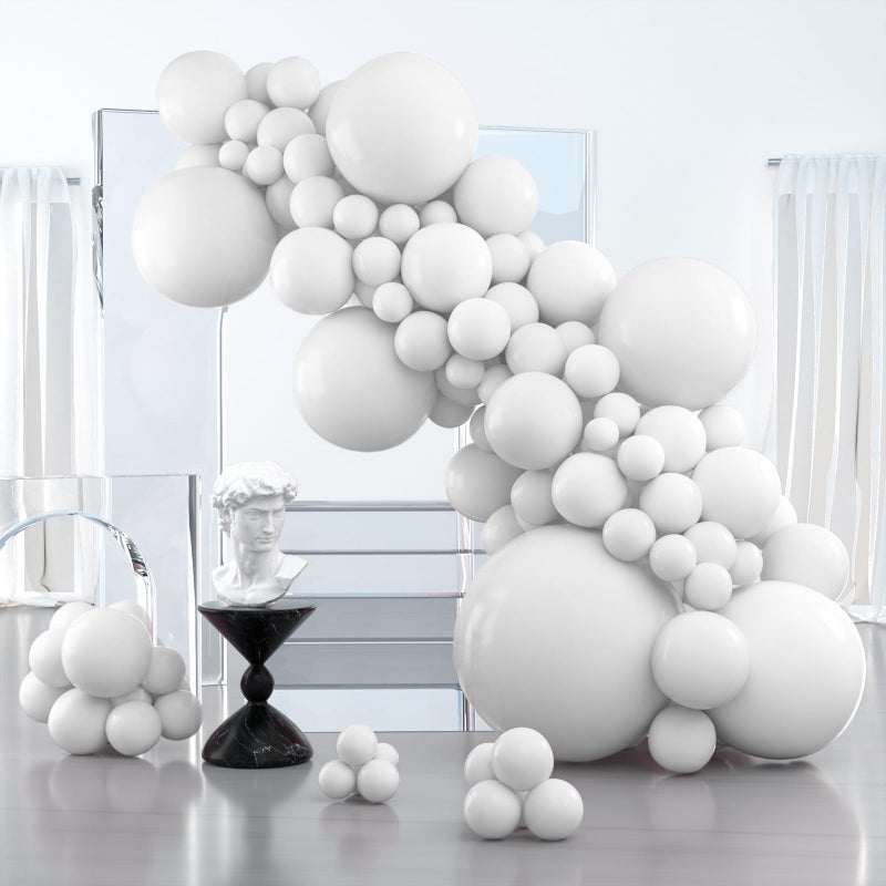 PartyWoo White Balloons, 100 pcs Matte White Balloons Different Sizes Pack of 36 Inch 18 Inch 12 Inch 10 Inch 5 Inch White Balloons for Balloon Garland or Balloon Arch as Party Decorations, White-Y13 - Image 1