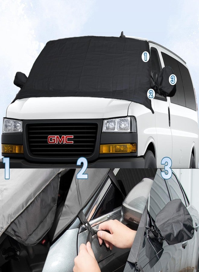 SLOGENTO Windshield Cover for Ice and Snow for 1996-2024 GMC Savana Van Accessories Enhanced Waterproof 600D Oxford Fabric Passenger & Cargo Van All Weather Windshield Frost Cover for Savana Van - Image 3