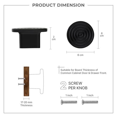 LAPO 2 Piece Drawer Knobs for Home & Office – Door Knob for Cabinets, Cupboards & Dressers (Material-Zinc, Black Finish) KN - Image 2